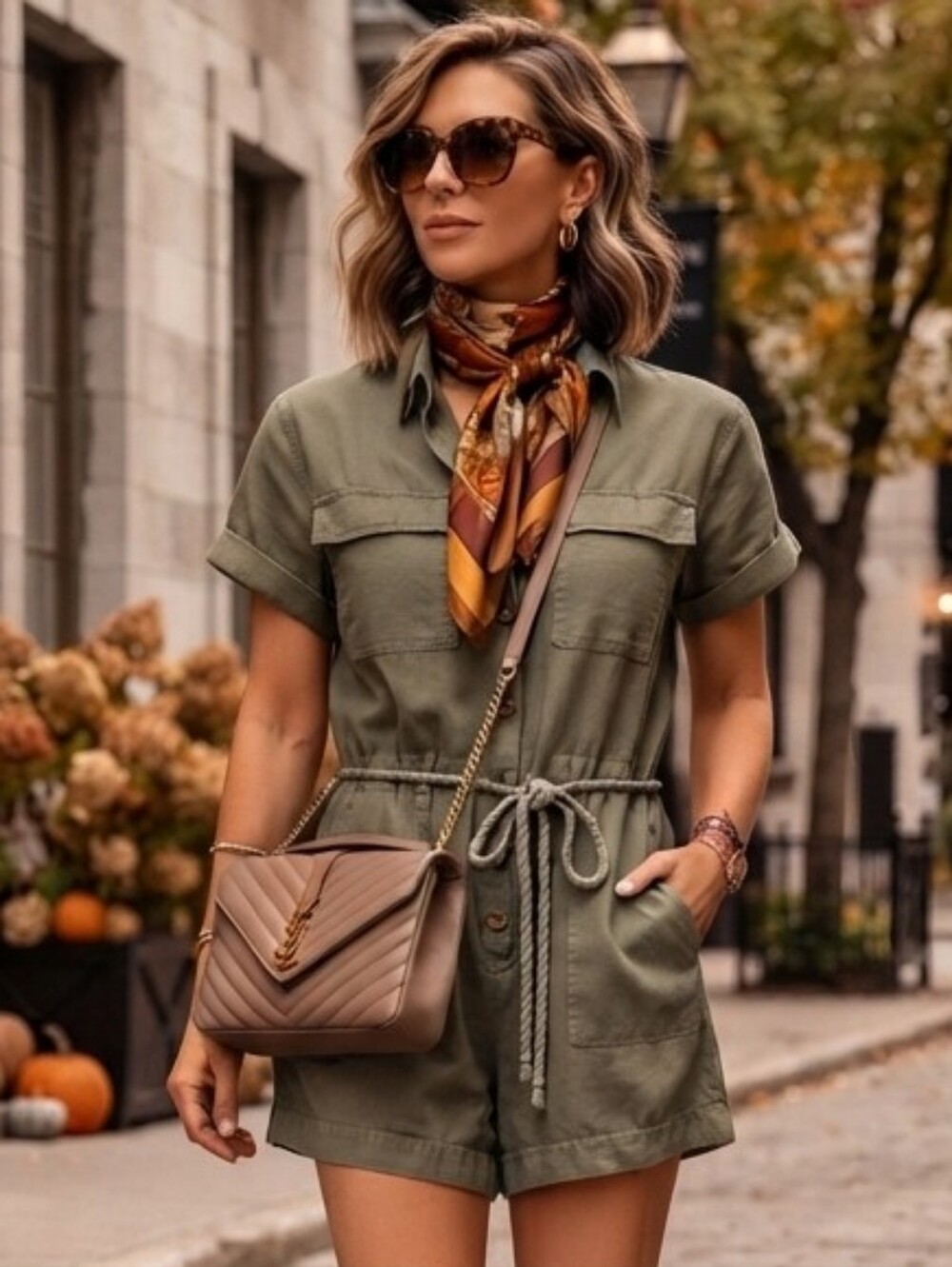 NWT Nicole Miller Green Linen Utility Romper Size M